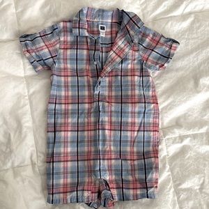 Janie and Jack blue and pink plaid romper; size 18-24 months